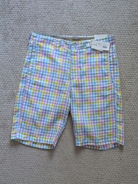 NWT Bohio Linen Bermuda Shorts - 32 Waist 9.5 Inseam - Pastel Plaid